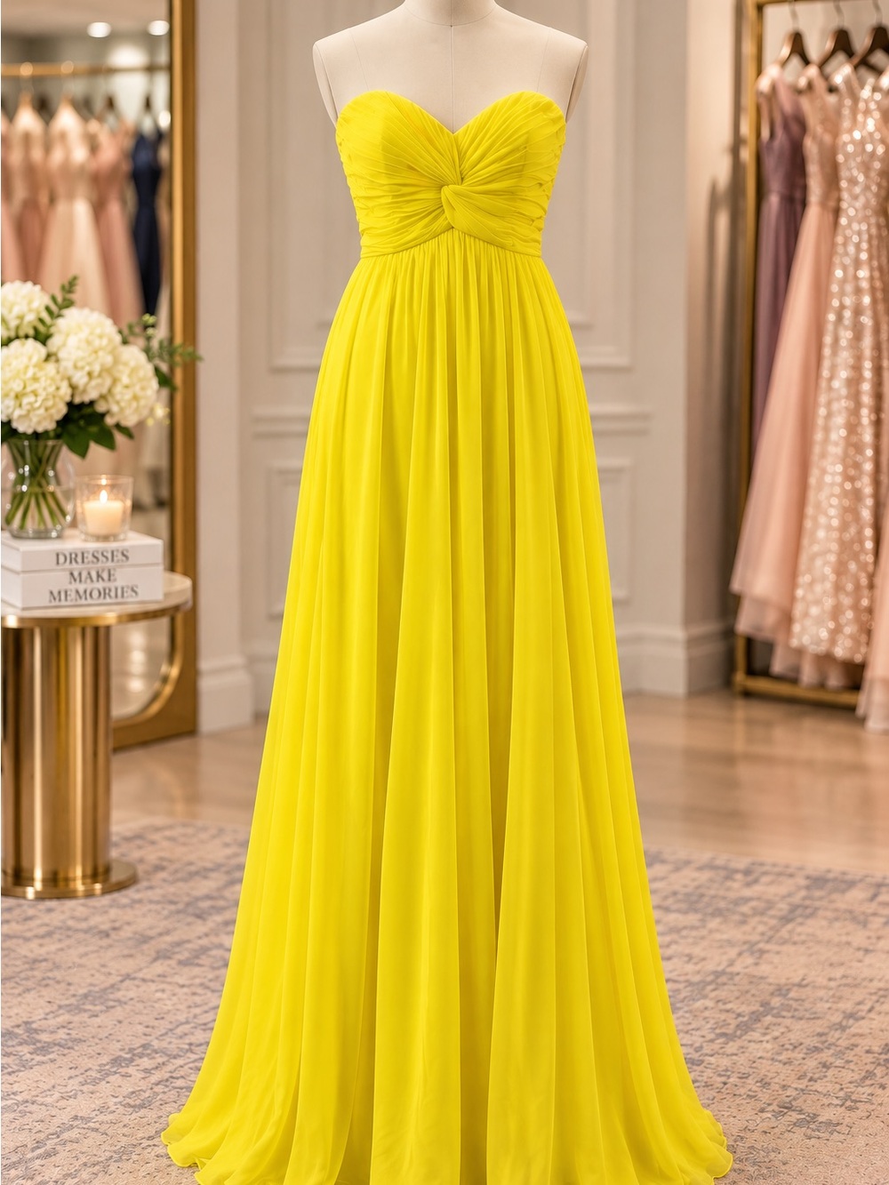 After Six Citrus Yellow Strapless Chiffon Formal Gown – Size 10